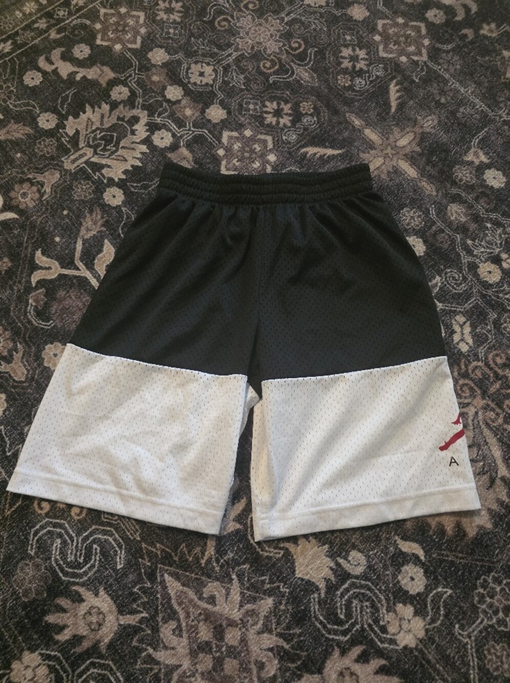 Boys Jordan Black and White Mesh Athletic Shorts with Red Jumpman